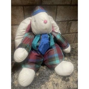 Department 56 Nylon Easter Bunny Rabbit W Tie Plush Stuffed Animal Puffalump 10”